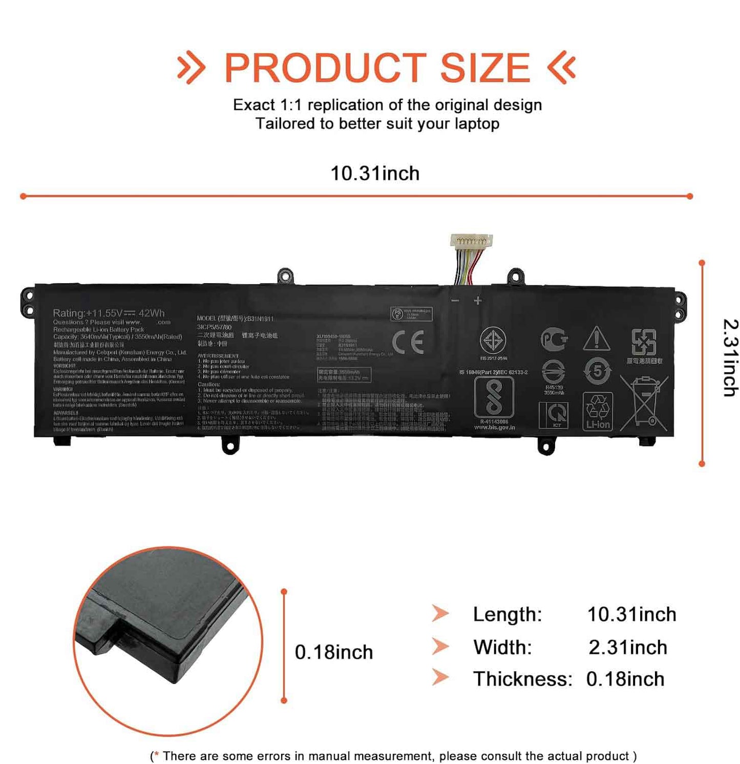 Genuine B31N1911 Battery for ASUS VivoBook Flip K413 K413EA K413EP K413EQ K413FA K413FQ K413JA S433EA S433FA X413EA X413JA TP420 TM420 TP470 TM420UA TM420IA TP420UA TP420IA TP470E TP470EA TP470EZ