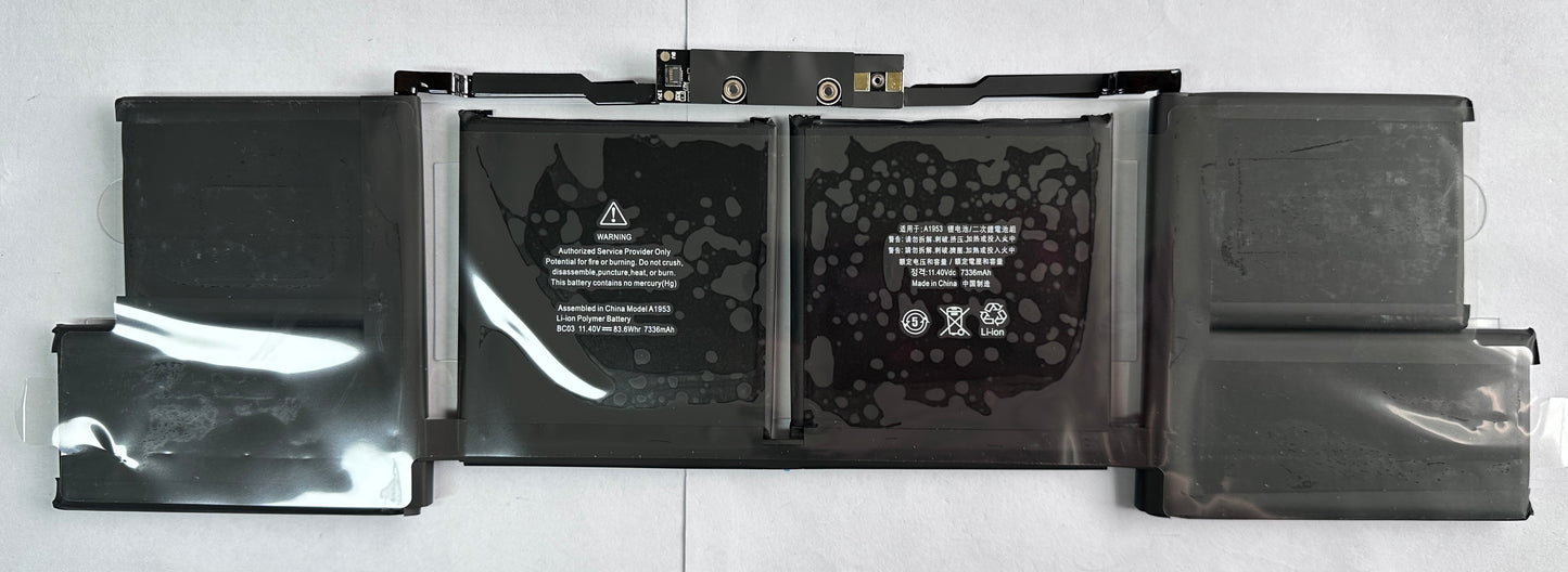 Genuine A1953 Laptop Battery for MacBook Pro 15-inch A1990 Mid 2018 2019 EMC 3215 3359 BTO/CTO MR942LL/A MR972LL/A MR932LL/A MR962LL/A MV902LL/A MV912LL/A MV922LL/A MV932LL/A MV942LL/A MV952LL/A 11.4V 83.6Wh