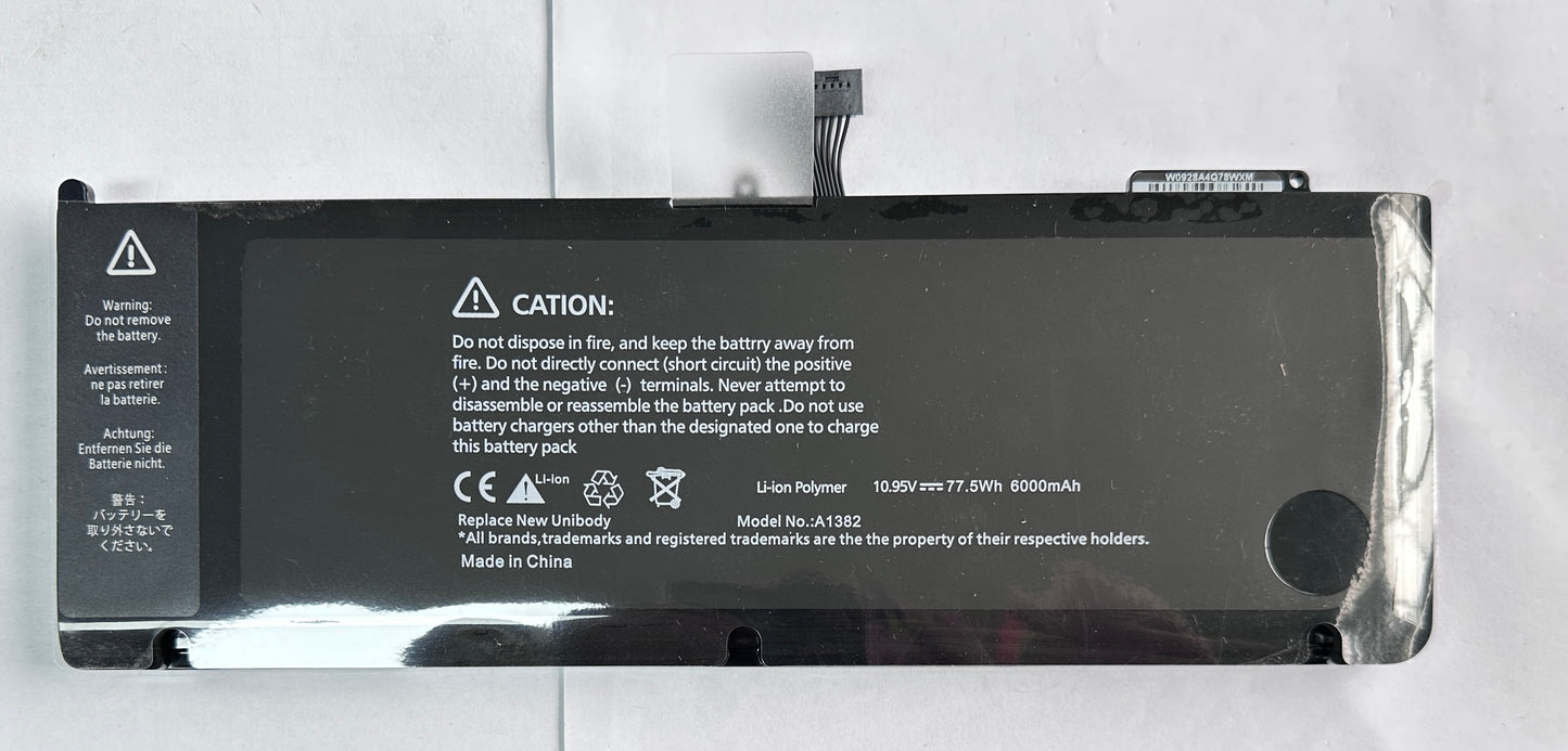 Genuine A1382 Replacement Battery for MacBook Pro 15" A1286 (2011-2012) | 10.95V 77.5Wh | MC721LL/A MC723LL/A 661-5844