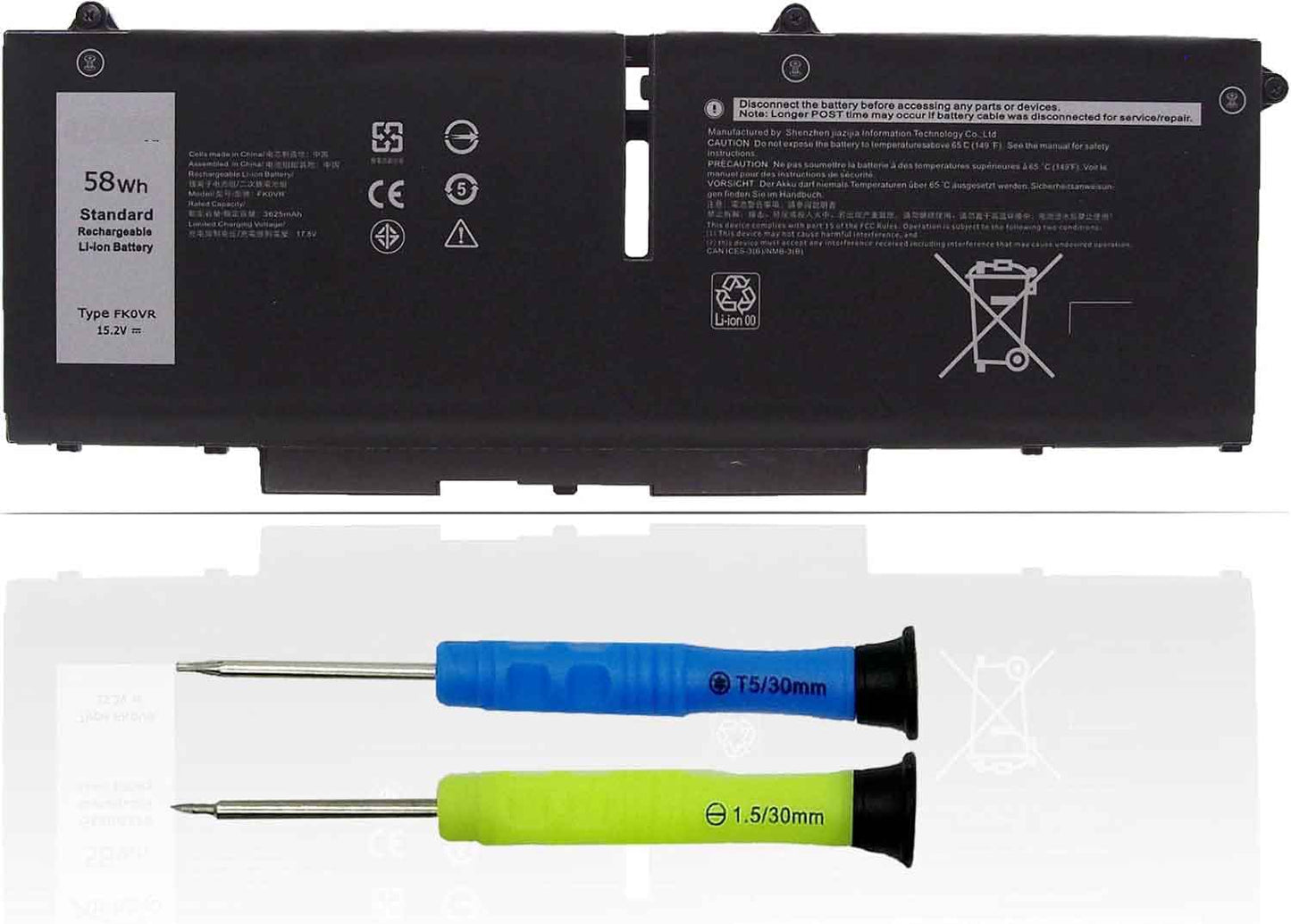 58Wh FK0VR Laptop Battery Replacement Dell Latitude 5330 7330 7430 7530 Latitude 5330 2-in-1/7330 2-in-1/7430 2-in-1 Series FKOVR 8H6WD 293F1 01VX5 404T8 51R71 8P81K 15.2V 3625mAh 4Cell