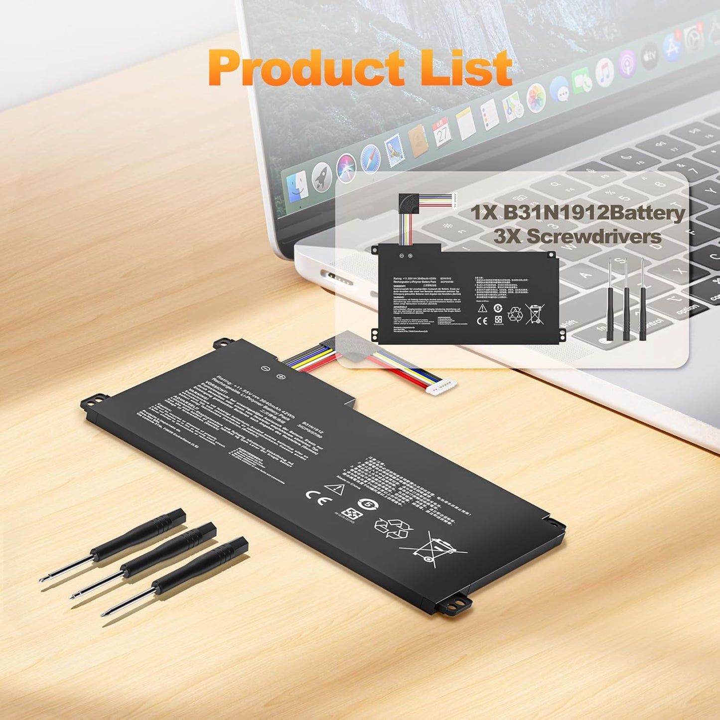 Genuine B31N1912 C31N1912 Laptop Battery for ASUS VivoBook E410 E410MA E410M L410MA E410KA F414MA E510 E510M E510MA E510KA R522MA F414MA-EK1890WS L510MA-WB04,11.55V 42Wh