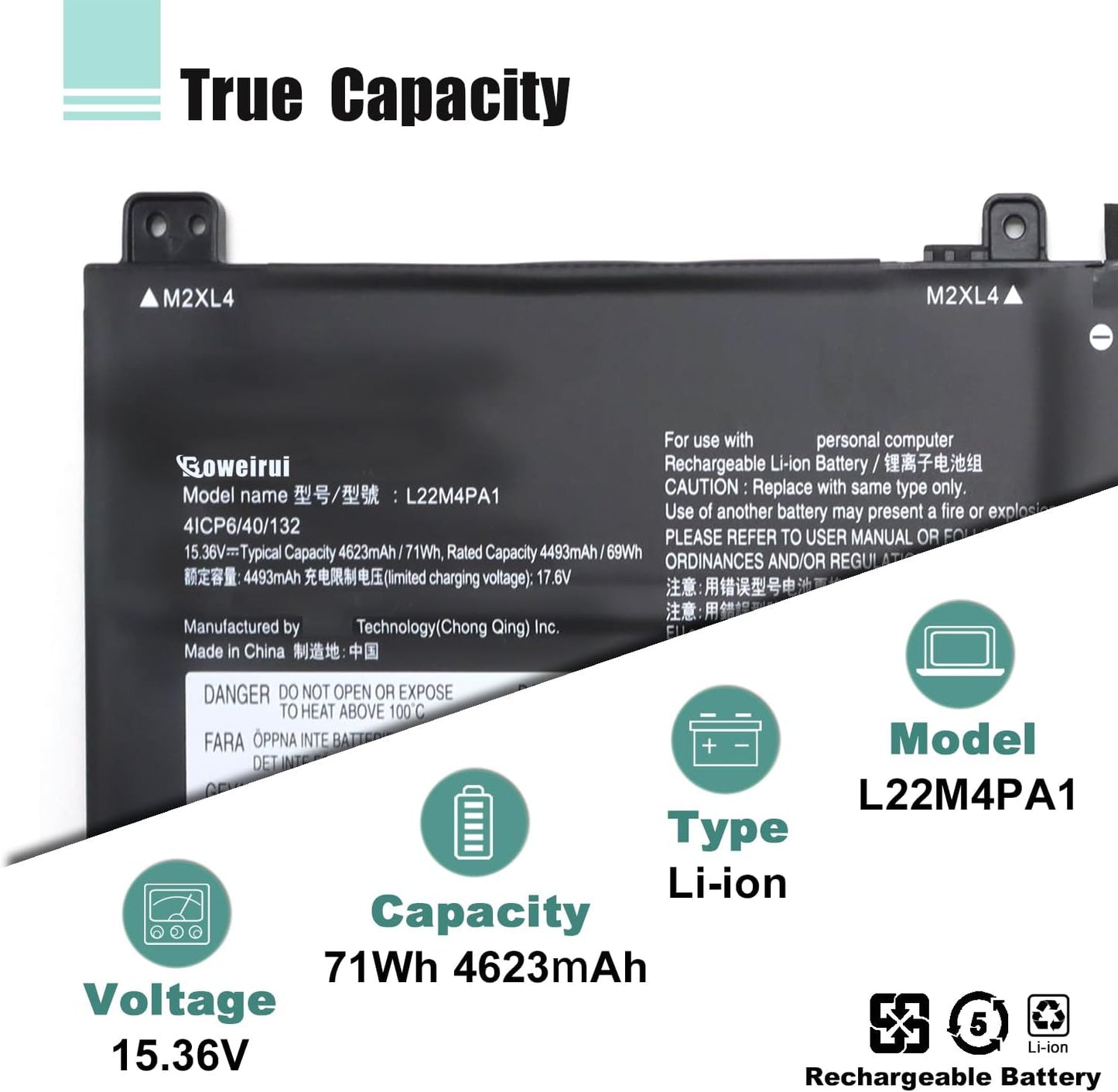 L22M4PA1 Laptop Battery Replacement for Lenovo Yoga 7 14ARP8 14IML9 14IRL8 16IRL8 16ARP8 Series L22D4PA1 SB11N46027 5B11N45944 5B11K38963 L22C4PA1