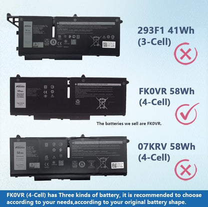 58Wh FK0VR Laptop Battery Replacement Dell Latitude 5330 7330 7430 7530 Latitude 5330 2-in-1/7330 2-in-1/7430 2-in-1 Series FKOVR 8H6WD 293F1 01VX5 404T8 51R71 8P81K 15.2V 3625mAh 4Cell