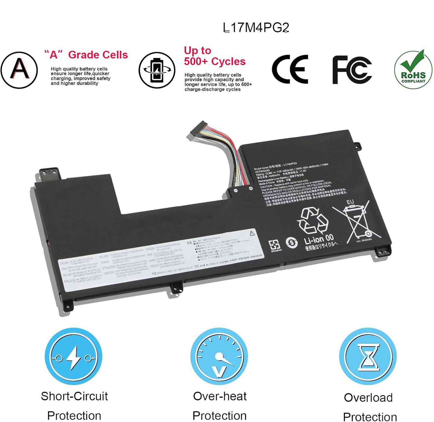 Genuine L17C4PG2 Laptop Battery Compatible with Lenovo Legion Y730-17 Y740-17ICH Y730-17ICH Y730-17ICHG Y740-17 Y740-17ICHG Y740-17ICH Y9000K L17L4PG2 L17S4PG2 L17C4PG2 76Wh 4955mAh 15.36V