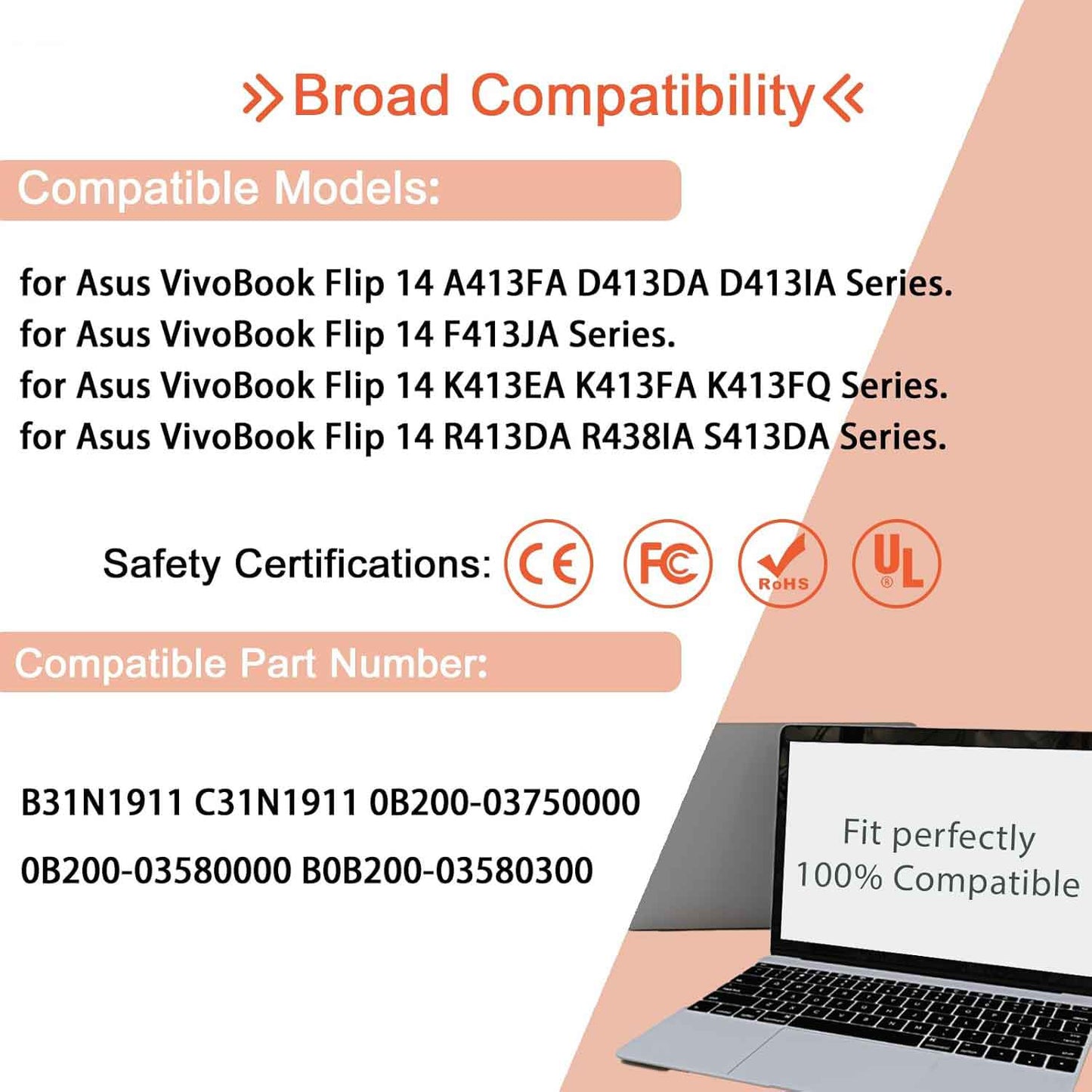Genuine B31N1911 Battery for ASUS VivoBook Flip K413 K413EA K413EP K413EQ K413FA K413FQ K413JA S433EA S433FA X413EA X413JA TP420 TM420 TP470 TM420UA TM420IA TP420UA TP420IA TP470E TP470EA TP470EZ