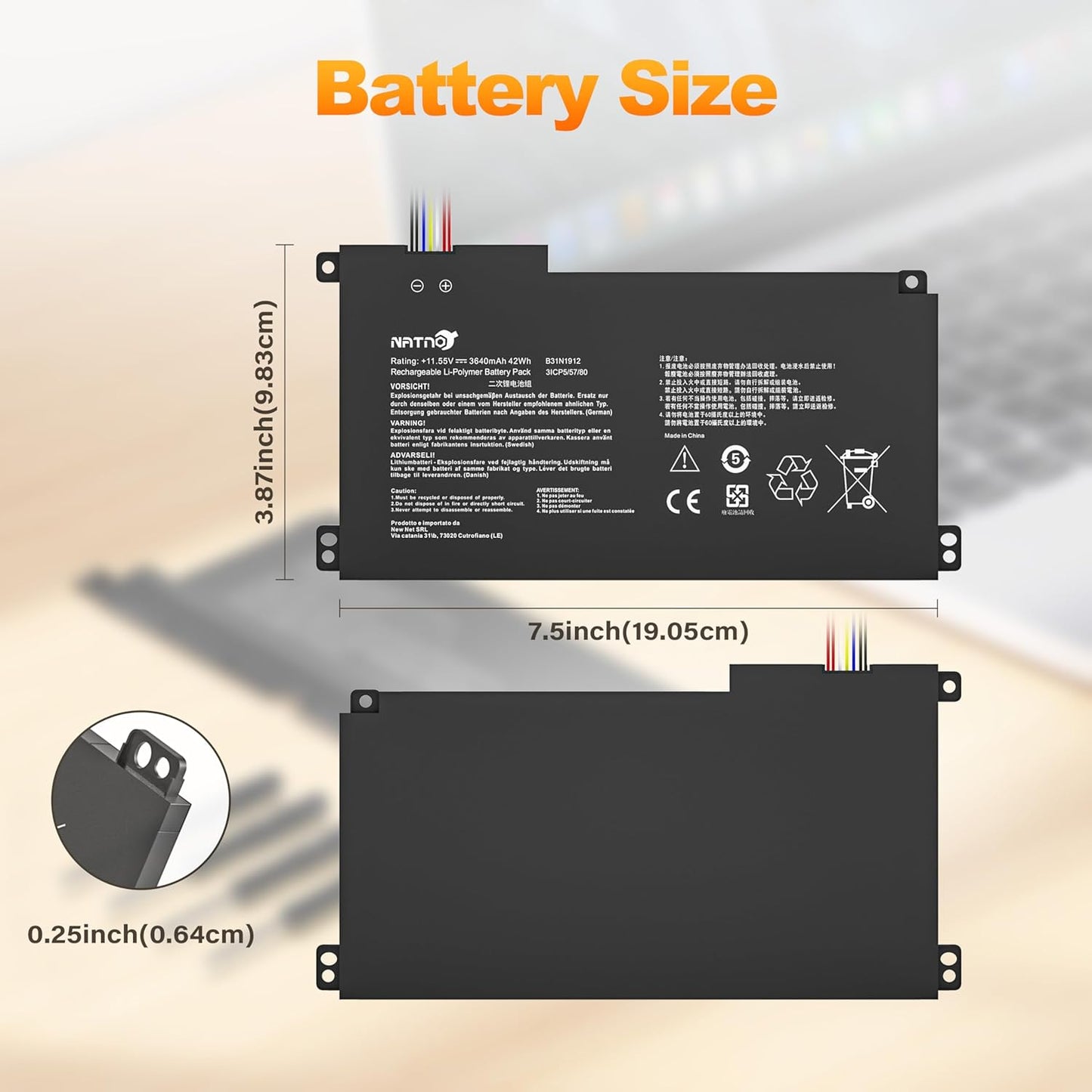 Genuine B31N1912 C31N1912 Laptop Battery for ASUS VivoBook E410 E410MA E410M L410MA E410KA F414MA E510 E510M E510MA E510KA R522MA F414MA-EK1890WS L510MA-WB04,11.55V 42Wh