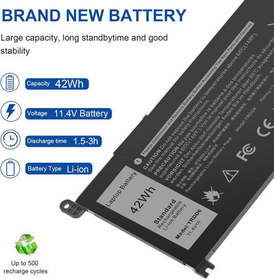 11.4V 42WH YRDD6 Battery for Dell Inspiron 5591 7586 5491 5481 5482 5485 3310 2-in-1 15 3582 3583 3593 3584 5590 5593 5594 5585 5598 14 3493 5493 5480 3793 Vostro 3491 5481 5581 5490 5590 0YRDD6 01VX1H 0VM732