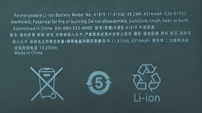 Genuine A1819 Replacement Laptop Battery for Apple Late 2016 Mid 2017 MacBook Pro 13 A1706 EMC 3071 EMC 3163 Battery MacBook Pro 13" Four Thunderbolt 3 Ports A1706 Apple A1819 Battery 49.2Wh