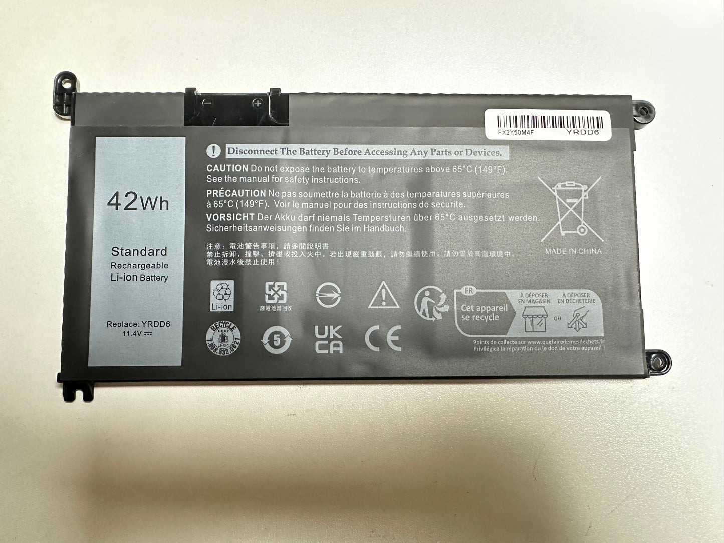 11.4V 42WH YRDD6 Battery for Dell Inspiron 5591 7586 5491 5481 5482 5485 3310 2-in-1 15 3582 3583 3593 3584 5590 5593 5594 5585 5598 14 3493 5493 5480 3793 Vostro 3491 5481 5581 5490 5590 0YRDD6 01VX1H 0VM732